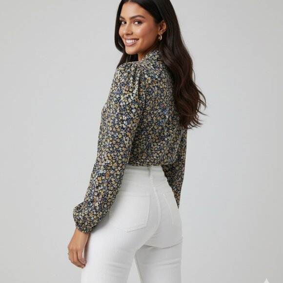 Boho Ditsy Floral Print Long Sleeve Shirt - Picture 2 of 6